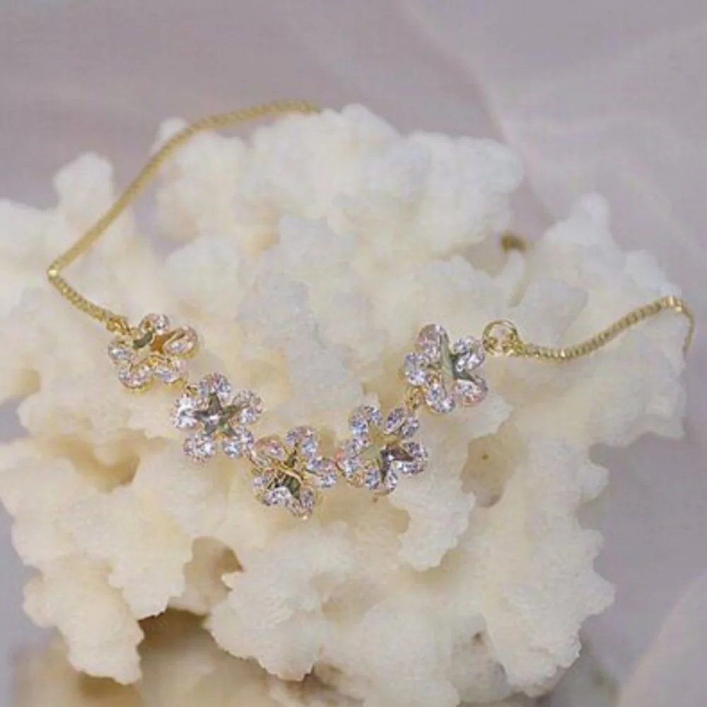 Diamond Flowers 14k Gold Bracelet Adjustable *NWT - Picture 9 of 10